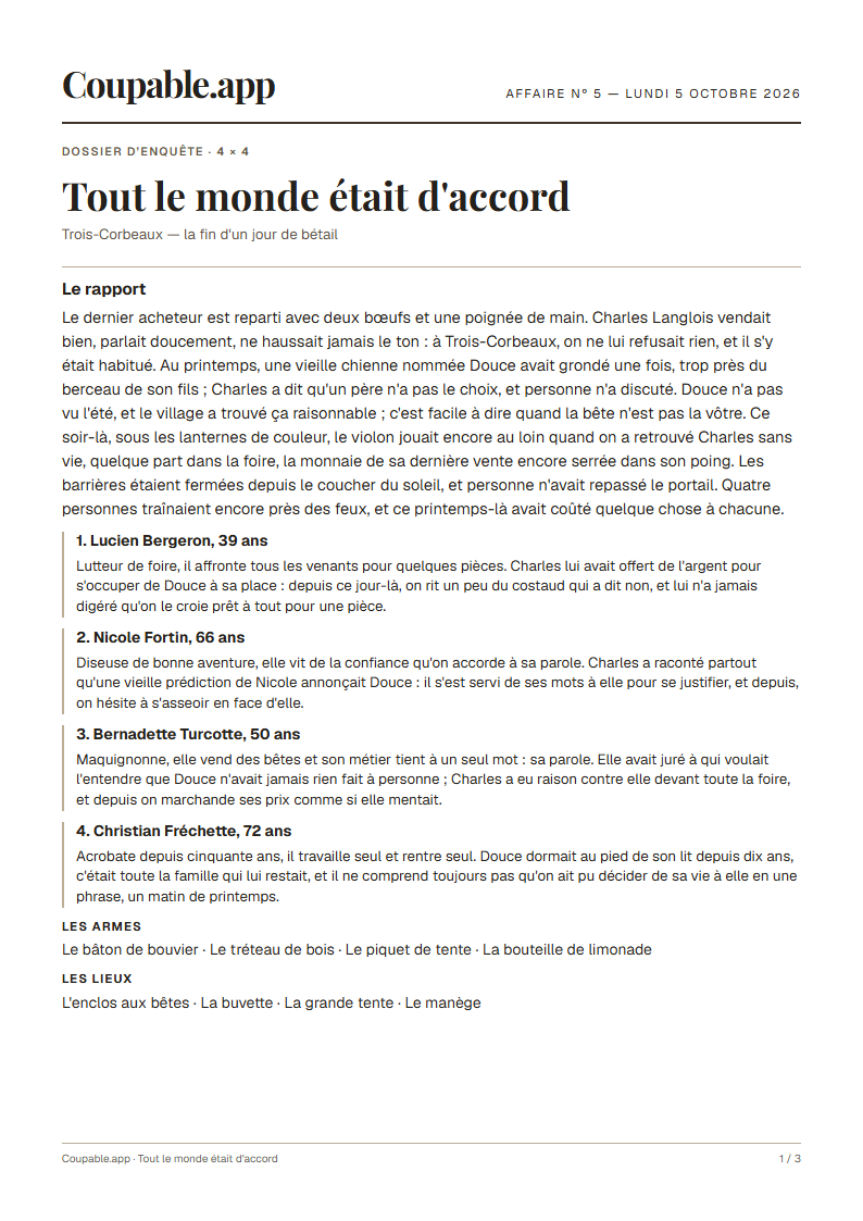 Première page du dossier « Tout le monde était d'accord », sans solution
