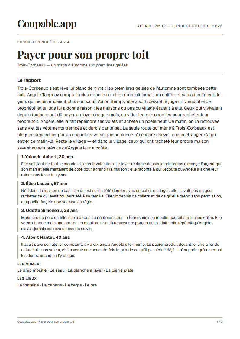 Première page du dossier « Payer pour son propre toit », sans solution