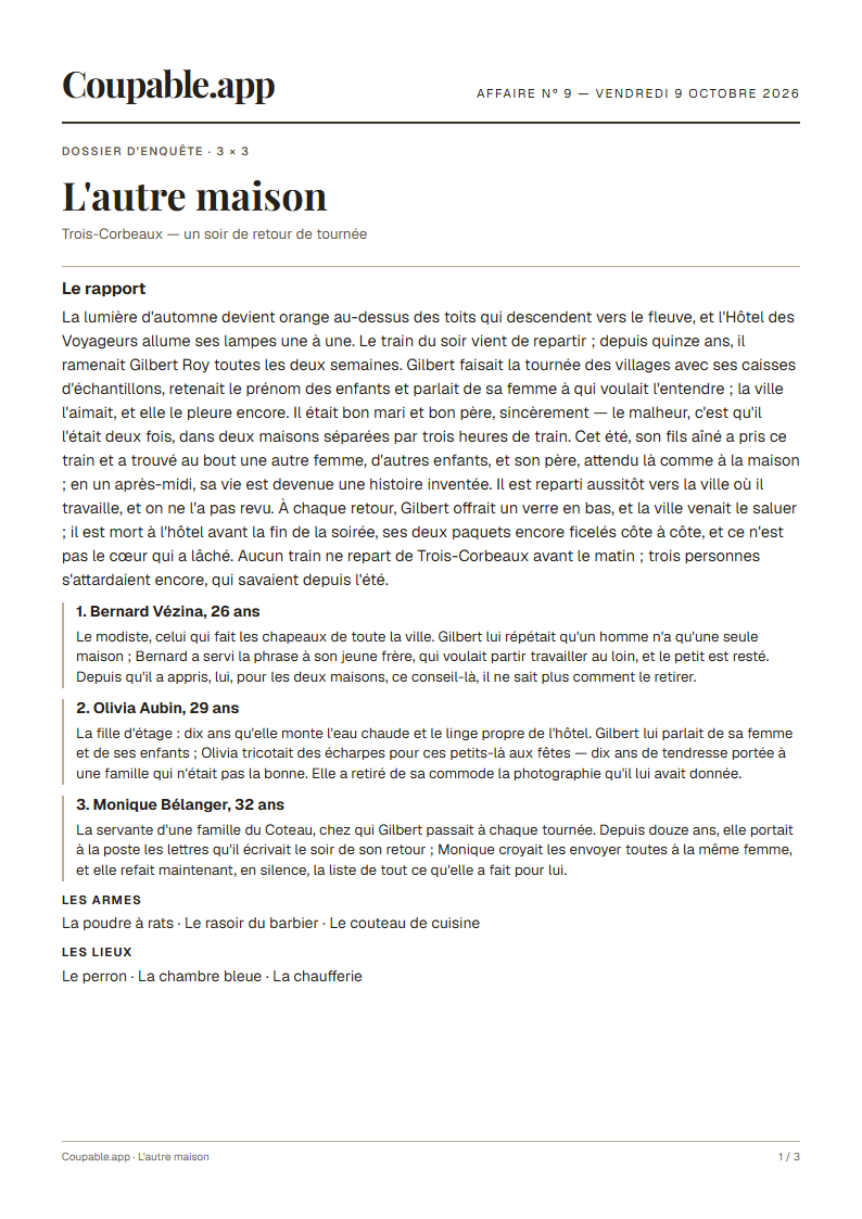 Première page du dossier « L'autre maison », sans solution